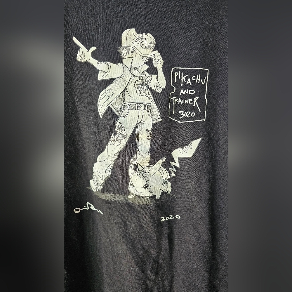 Uniqlo Pokemon Pikachu And Trainer 3020 Black Graphic T-Shirt Size M - Picture 3 of 5